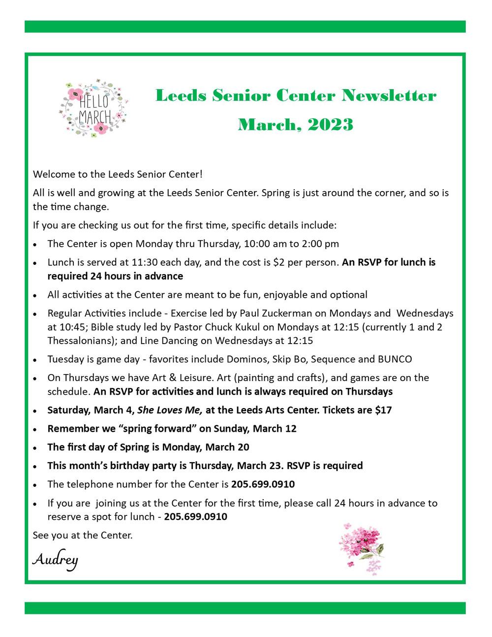 Senior Newsletter March 2023
