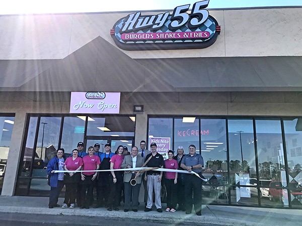 We are excited for the reopening of the Leeds Hwy 55 Burgers Shakes & Fries located at 8525 Whitfield Avenue in the shopping center next to Wal-Mart. The City of Leeds and Leeds Area Chamber of Commerce conducted their ribbon cutting on Friday to celebrate.