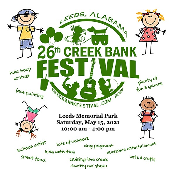 2021 Creek Bank Festival will be here before you know it! Save the Date! This year's festival & car show will be Saturday, May 15 from 10a-4p