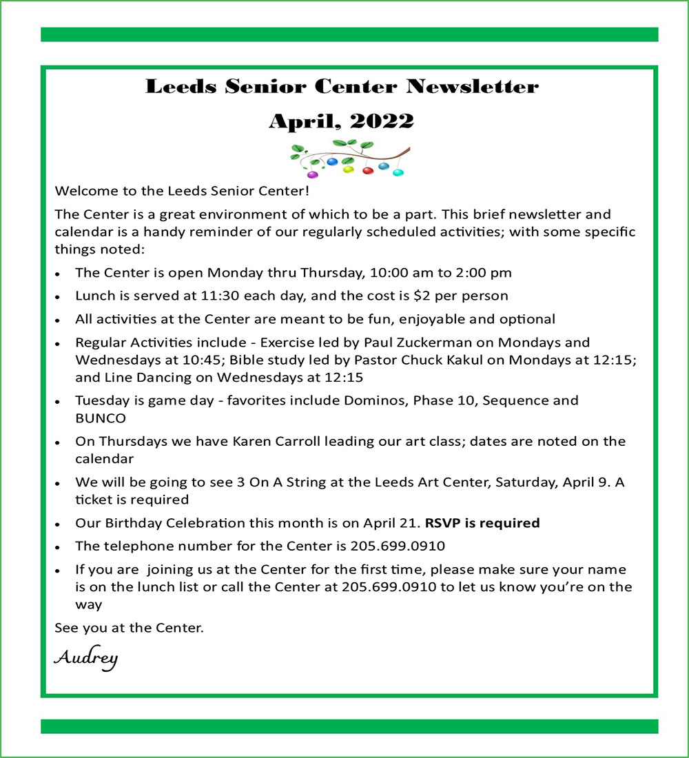 Senior Newsletter April 2022