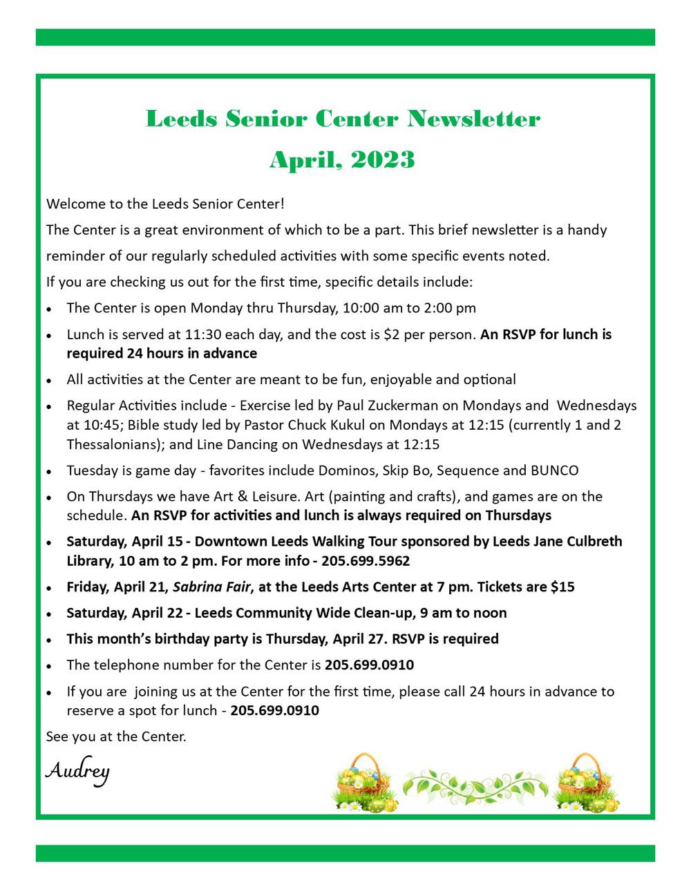 Senior Newsletter April 2023