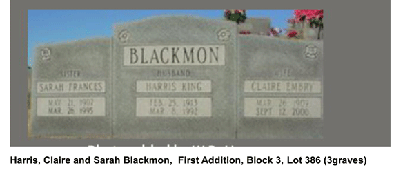 Grave-Stone-Harris-Claire-and-Sarah-Blackmon