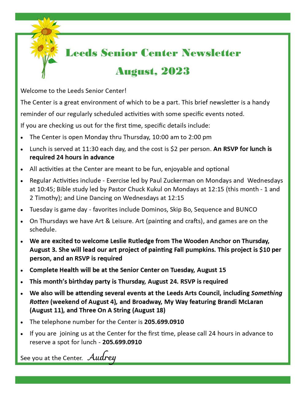 Senior Newsletter August 2023