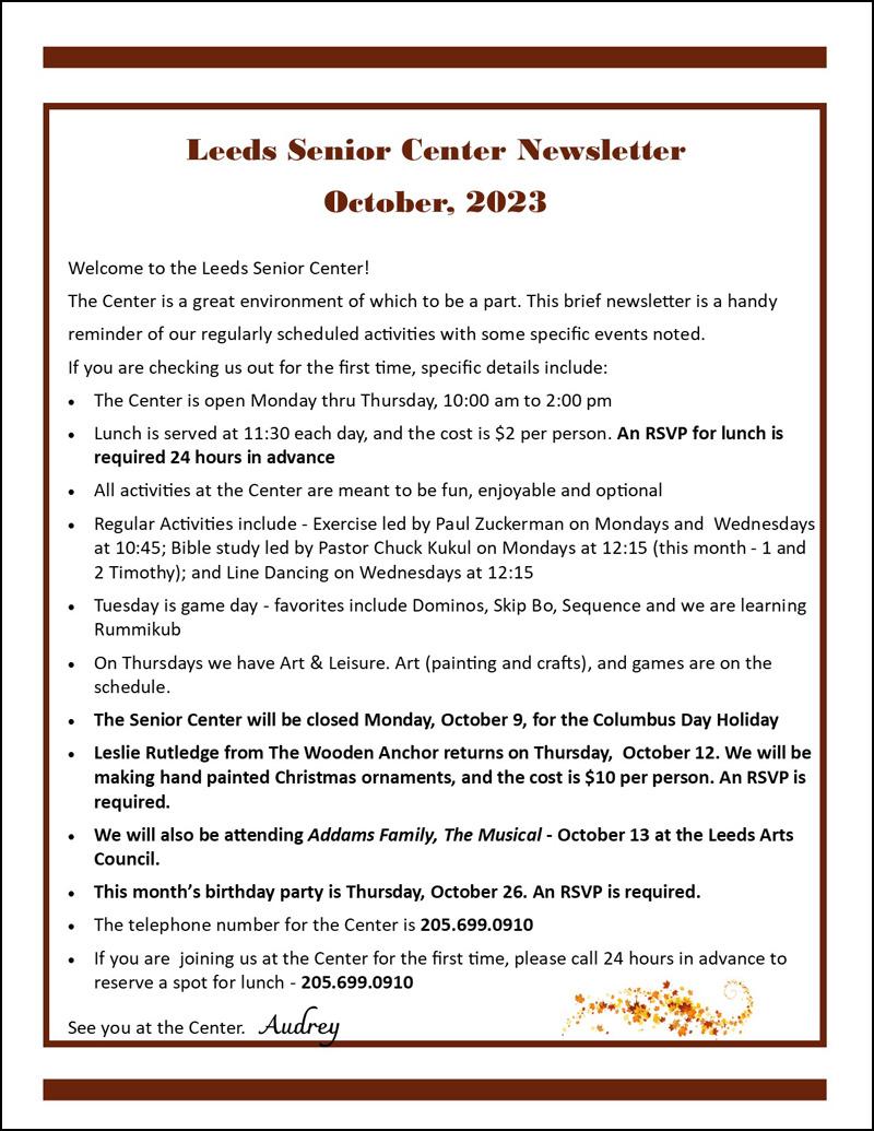 Senior Newsletter October 2023
